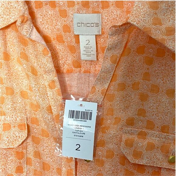 Chico’s Woodblock Print Blouse in Cantaloupe Size 2 - Picture 3 of 4